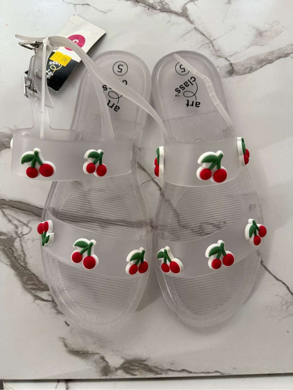 art class Clear Jelly Sandals with Red Cherry Accents